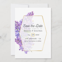 Reserve A Data Pastel Violet e Dourado Casamento Geométrico de He