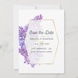 Reserve A Data Pastel Violet e Dourado Casamento Geométrico de He