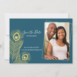 Reserve A Data Pavão Dourado Elegante Salve a Data Casamento
