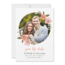 Peach Delicate Floral Photo Save the Date