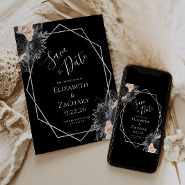 Reserve A Data Peach Floral Geo Prata Preto Save the Date
