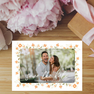 Reserve A Data Peach Floral Photo Collage Wedding