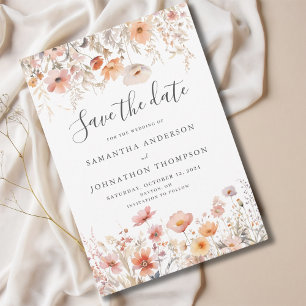 Reserve A Data Peach Wildflower Floral Wedding Flat