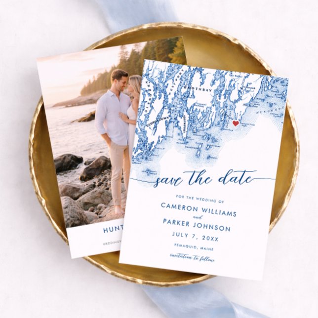 Reserve A Data Pemaquid Point Light Casamento Maine Mapa Azul Mar (Pemaquid Point Light Wedding Save the Date Navy Blue Maine Map by Coastal Map Designs)