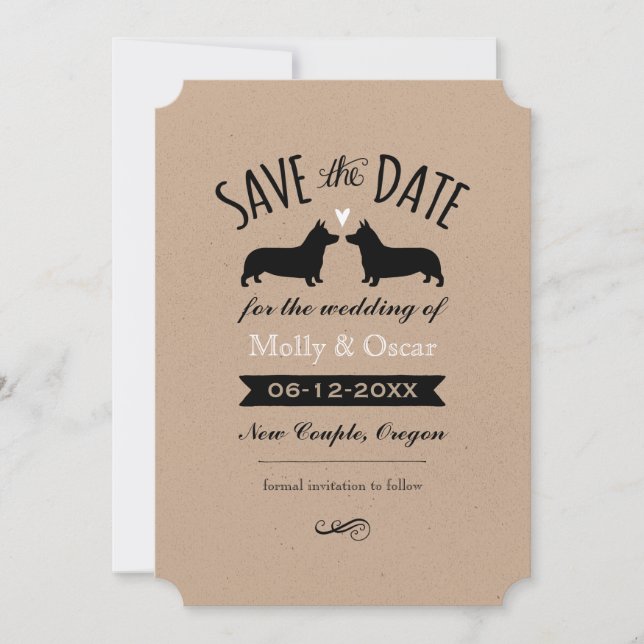 Reserve A Data Pembroke Welsh Corgis Casamento Salvar a Data (Frente)