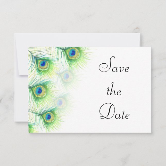 Reserve A Data Penas de Pavão Verde Casamento Save the Date (Frente)