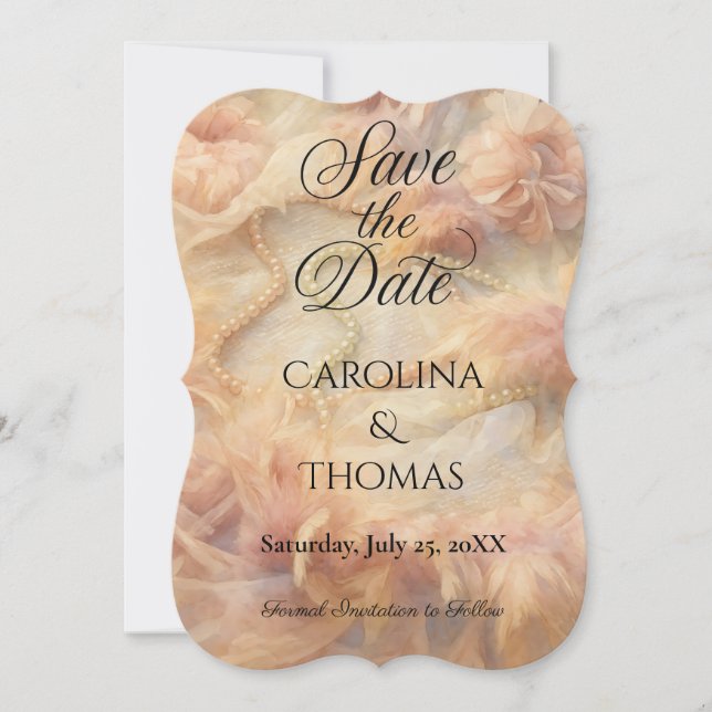 Reserve A Data Penas de Pérolas Florais Românticas (Frente)