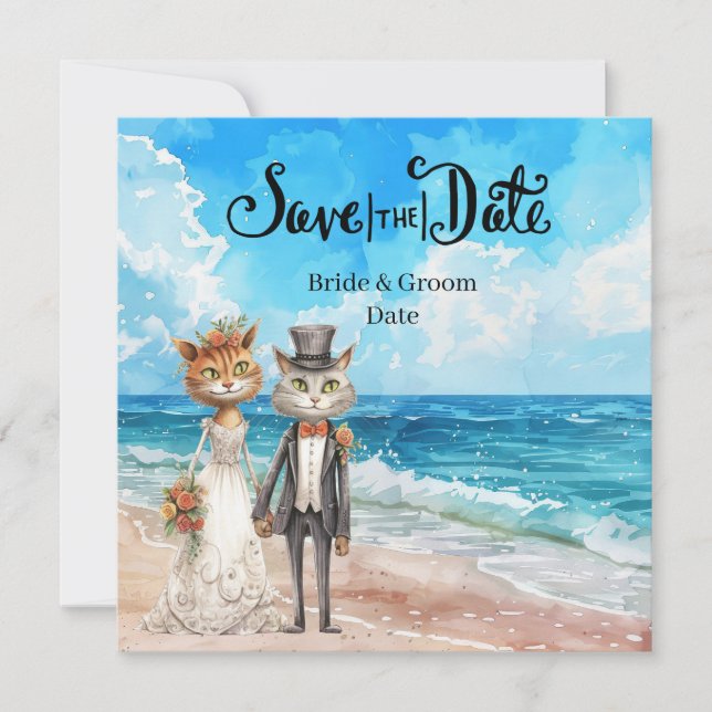 Reserve A Data Pensamento de Casamento de Praia de Cat Wedding (Frente)