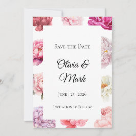 Reserve A Data Peônia Aquarela Salve o Dia | Floral Dourado Rosa