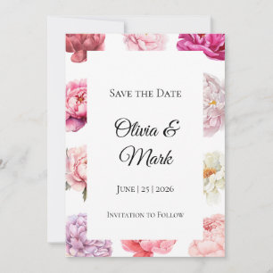 Reserve A Data Peônia Aquarela Salve o Dia Floral Dourado Rosa