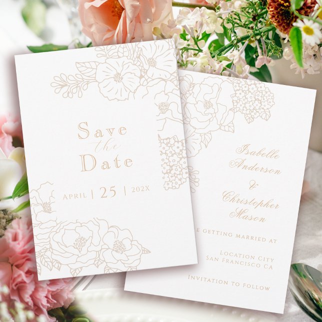 Reserve A Data Peônias Ivory Brancas Delicadas para Casamento Rom (Romantic Wedding Peonies Ivory White Save The Date)