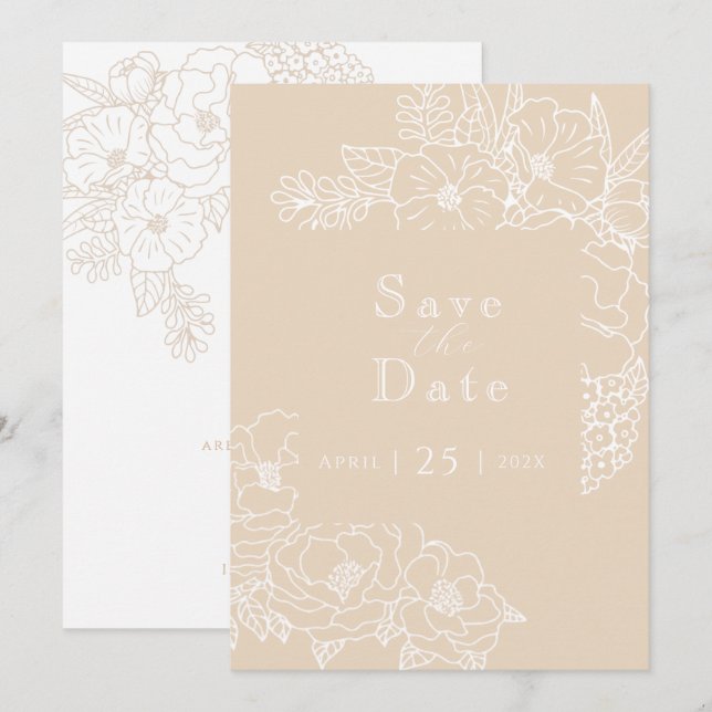 Reserve A Data Peônias Ivory Brancas Delicadas para Casamento Rom (Frente/Verso)