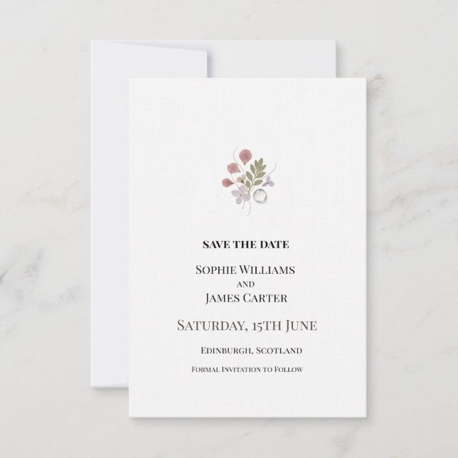 Reserve A Data Pequeno Casamento Floral (Frente)