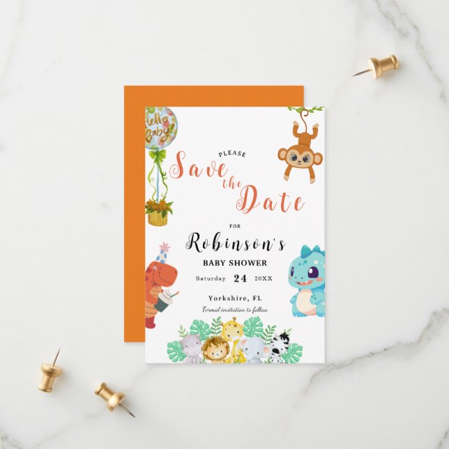 Reserve A Data Pequeno Chá de fraldas Dino Bonito (Frente/Verso In Situ)