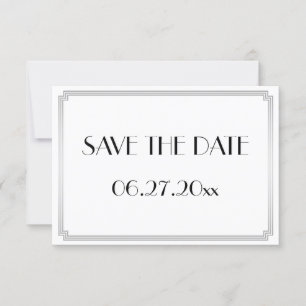 Reserve A Data Pequeno Gatsby Art Deco Prata Casamento Save The D
