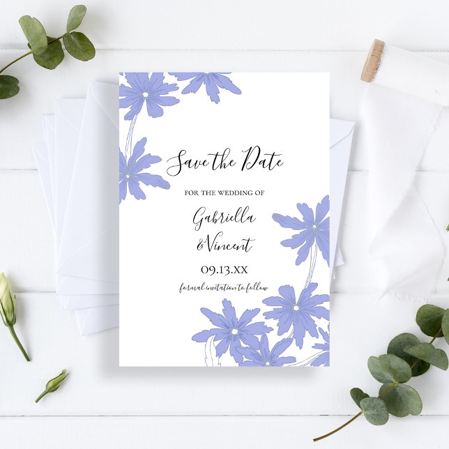 Reserve A Data Periwinkle Blue Daisies Casamento Salve a Data (Criador carregado)