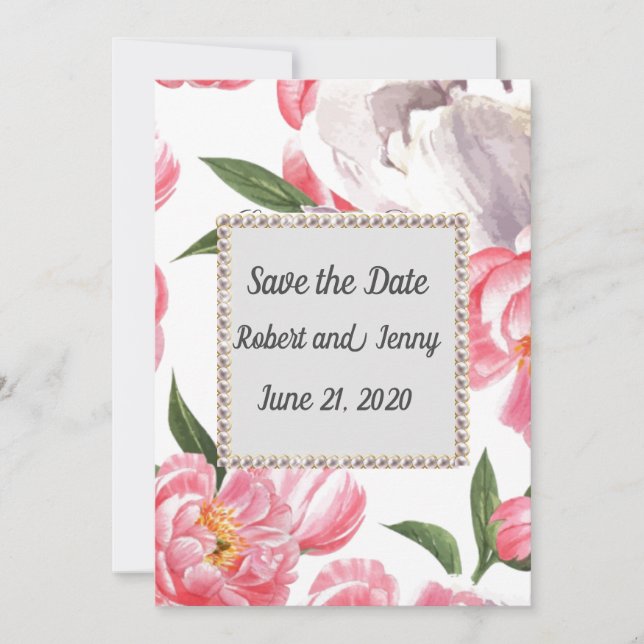 Reserve A Data Pérolas Florais Elegantes Rosa (Frente)