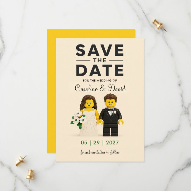 Reserve A Data Personagens de Blocos de Brinquedo Casamento (Frente/Verso In Situ)