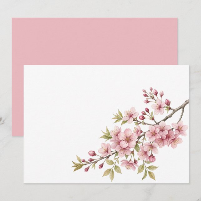 Reserve A Data Personalizado Floral de Cerejeira em Branco (Frente/Verso)