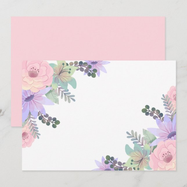 Reserve A Data Personalizado Floral Rosa Roxo em Branco (Frente/Verso)