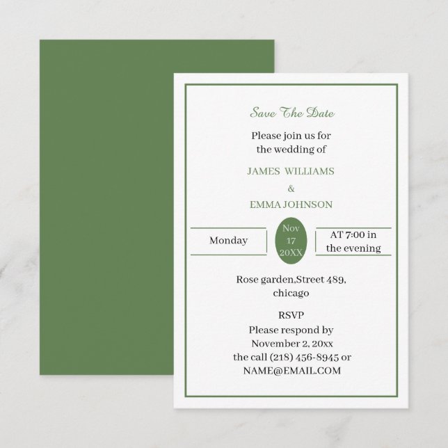 Reserve A Data Personalizado Verde Simples (Frente/Verso)