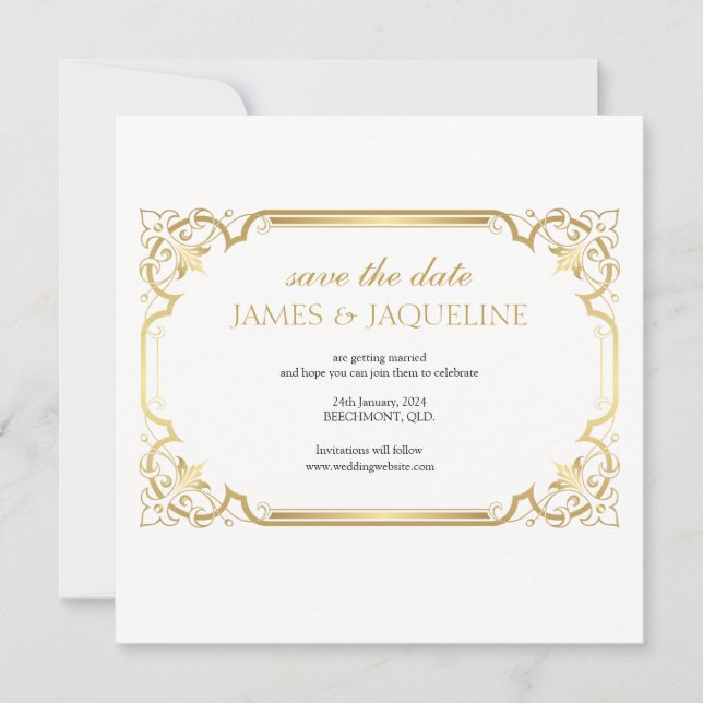 Reserve A Data Personalizar data de casamento salva moldura doura (Frente)
