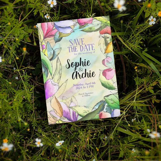 Reserve A Data Personalizar Flor Descrito de Aquarela (Criador carregado)