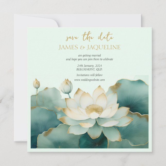 Reserve A Data Personalize Casamento Salve a Data Lótus dourado (Frente)