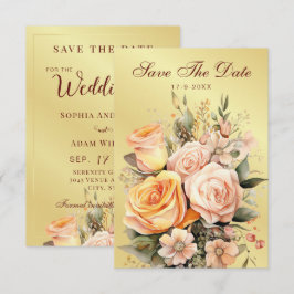 Reserve A Data Pêssego Russo e Casamento Floral Dourado Salvem a