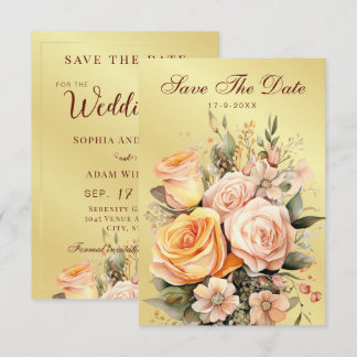 Reserve A Data Pêssego Russo e Casamento Floral Dourado Salvem a