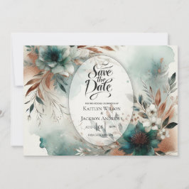 Reserve A Data Pétalas Azul-esverdeadas em Bronze Bloom Casamento