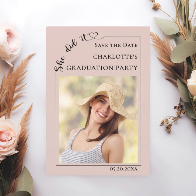 Reserve A Data Photo Blush Pink Graduation party Save the Date (Criador carregado)