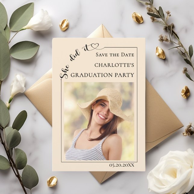 Reserve A Data Photo Champagne Graduation party Save the Date (Criador carregado)