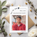 Reserve A Data Photo Graduation party male Save the Date<br><div class="desc">A white colored background, black text. Celebrate your graduate’s big milestone in style with this modern Save the Date card for a graduation party. Featuring a clean minimalist layout, elegant typography, and a customizable photo, this design is perfect for announcing your celebration in a timeless way. Add your graduate’s name,...</div>