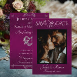 Reserve A Data Photo & Heart Save the Date on Plum<br><div class="desc">This romantic design features a placeholder for photo of the couple and names on the front as well as date of event. The back embellished with a silver heart has room for more information. Also available with different colored backgrounds for your wedding theme colors. Designed to coordinate with the "Romantic...</div>