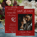 Reserve A Data Photo & Heart Save the Date on Red<br><div class="desc">This romantic design features a placeholder for photo of the couple and names on the front as well as date of event. The back embellished with a silver heart has room for more information. Also available with different colored backgrounds for your wedding theme colors. Designed to coordinate with the "Romantic...</div>