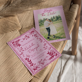 Reserve A Data Photo Pink Raspberry Drawn Floral Save The Date