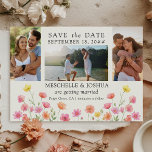 Reserve A Data Photo Set Pink Orange Floral Wedding<br><div class="desc">Wildflower wedding save the date card with 3 custom photos and watercolor wild flowers. Announce your upcoming wedding with this charming watercolor floral engagement announcement card. Featuring a beautiful arrangement of hand-painted flowers in soft pinks, oranges, and yellows, this card brings a touch of natural beauty to your special news....</div>