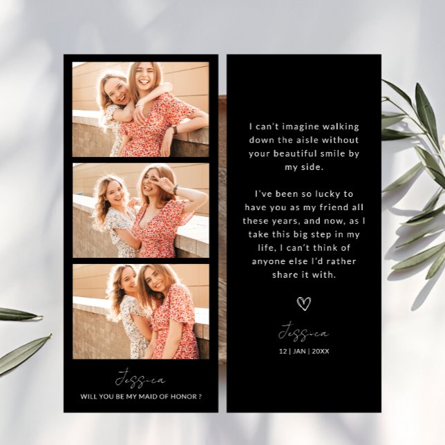 Reserve A Data Photo Strip 3 Pictures Bridesmaid Proposal Card (Photo Strip 3 Pictures Bridesmaid Proposal Card)
