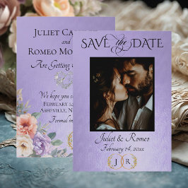 Reserve A Data Photo, Wildflowers & Leaf Monogram - Blue Lilac