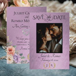 Reserve A Data Photo, Wildflowers & Leaf Monogram - Lavender