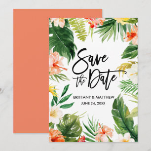 Reserve A Data Pincel Floral Tropical Aquarela Coral