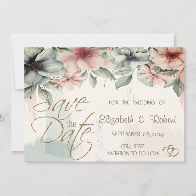 Reserve A Data Pincelada Elegante,Floral Salvar a Data (Frente)
