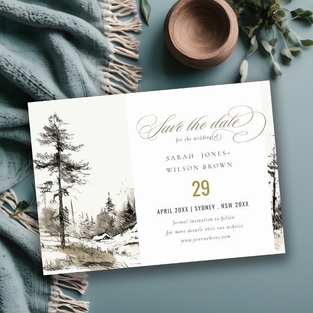 Reserve A Data Pine Woods Mountain Landscape Casamento (Criador carregado)