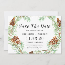 Reserve A Data Pinecone com Aquarela Simples Inverno Elegante
