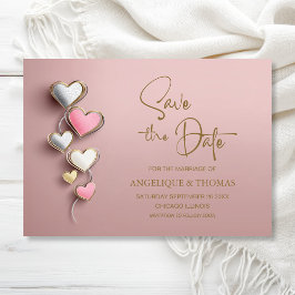 Reserve A Data Pink and Silver Hearts Wedding Save the Date