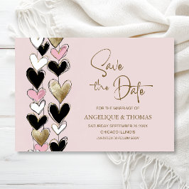 Reserve A Data Pink Black Gold Hearts Wedding Save the Date
