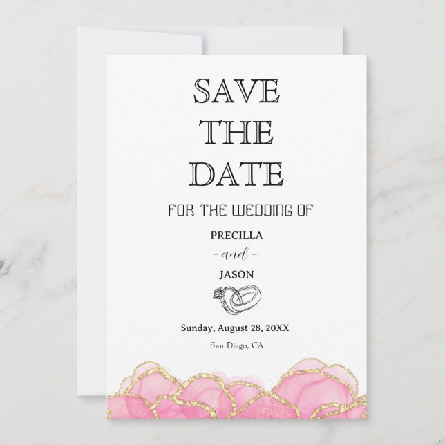 Reserve A Data Pink Clássico Elegante Moderno e Casamento Dourado (Frente)