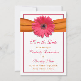 Reserve A Data Pink Daisy Orange Ribbon Casamento Salve a Data
