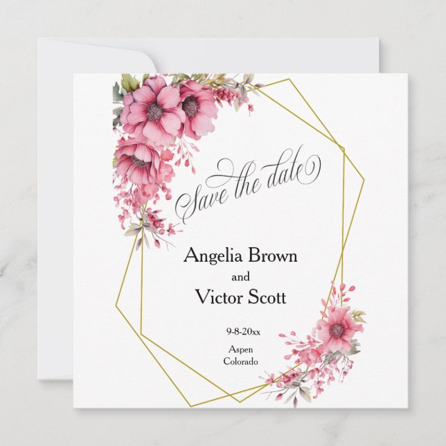 Reserve A Data Pink Floral Save the Date Invitation (Frente)